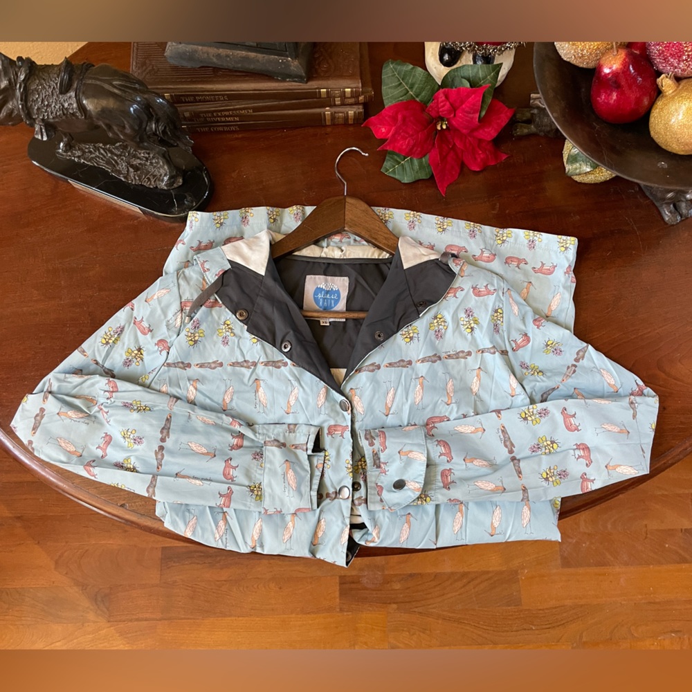 Please Rain Light Blue Patterned Raincoat Size Xs - image 1